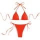 thumbnail image 1 of Conjunto de bikini de color puro para mujer, elegante y elegante, con parte superior halter y parte inferior lateral, traje de baño de 2 piezas, traje de baño naranja S, 1 of 5