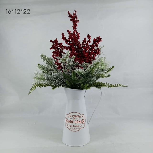 Senmasine-pino Artificial, flor de Pascua blanca, piña navideña, bayas rojas, lazos, adornos, decoración, jarra, arreglo Floral