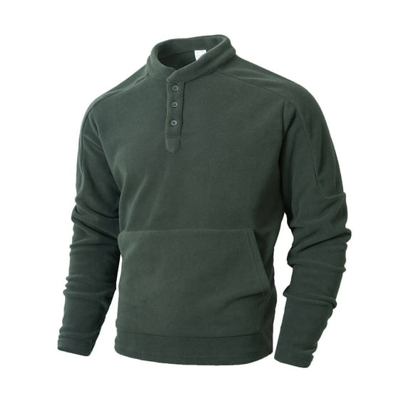 Men's Fleece Quarter Button Pullover Sweatshirts Casual Long Sleeve Sweater Mock Neck Fashion Tops with Kangaroo Pocket (L, Army Green)