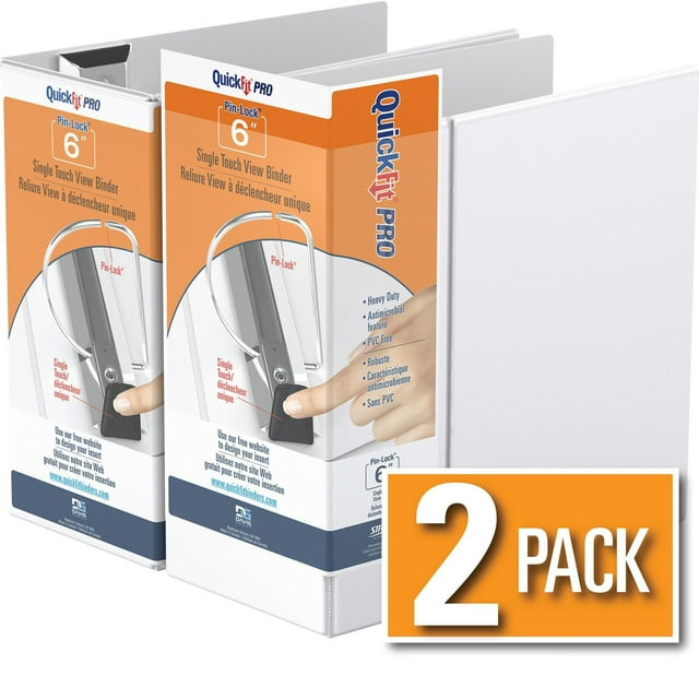 QuickFit® Pro Heavy Duty Single Touch Pin-Lock® View Binder, 2 Pack, 6"