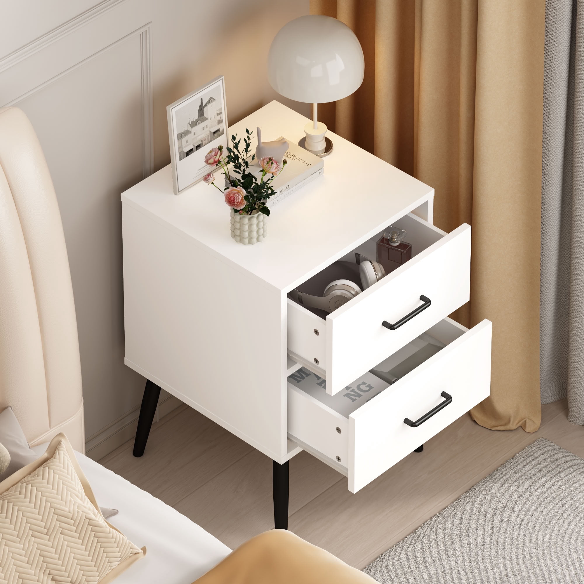MAYEERTY 2 Drawer Nightstand, Minimalist Storage Side Table for Bedroom Living Room Apartment Dorm Small Spaces