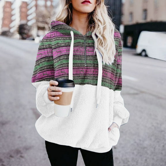 Lenago Plus Size Hoodies for Women Loose Fit Fashion Zipper V-Neck Pullover Tops Long Sleeve Hooded Blouse Sweatshirt Pullovers Top