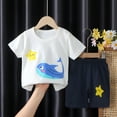 thumbnail image 2 of THDHVS Newborn Boy Outfits,Boys Summer Outfits,Toddler Boy Summer Outfits Short Sleeve Dinosaur Print Patchwork Top T-shirt with Pocket Pant Set White 6-9 Months, 2 of 3