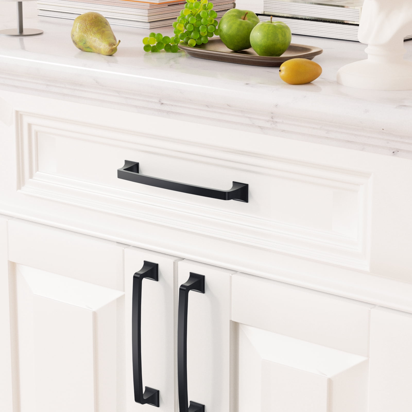Furniware, 6.3" Black Zinc Alloy Nickel Cabinet Pulls with 10 Cabinet Handles 10 Piece 10 Pack