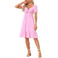 thumbnail image 2 of Vestido Casual INSPIRE CHIC para Mujeres con Corte Gingham y Escote Corazón con Nudo Rosa S, 2 of 6