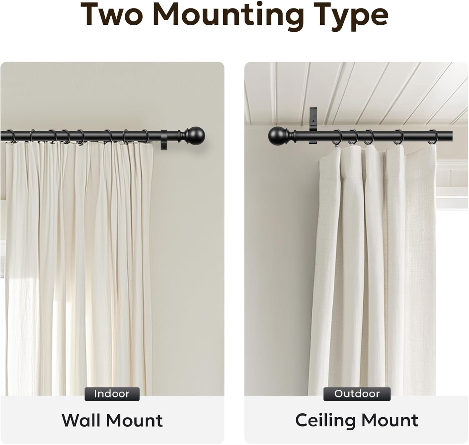Heavy Duty Adjustable 1-Inch Black Curtain Rod, 144-168 inches, Room Divider