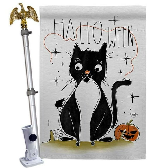 Ornament Collection HS190175-P3-02 Halloween Tuxedo Cat Falltime 28 x 40 in. Double-Sided Decorative Horizontal Flags for Decoration Banner Garden Yard Gift