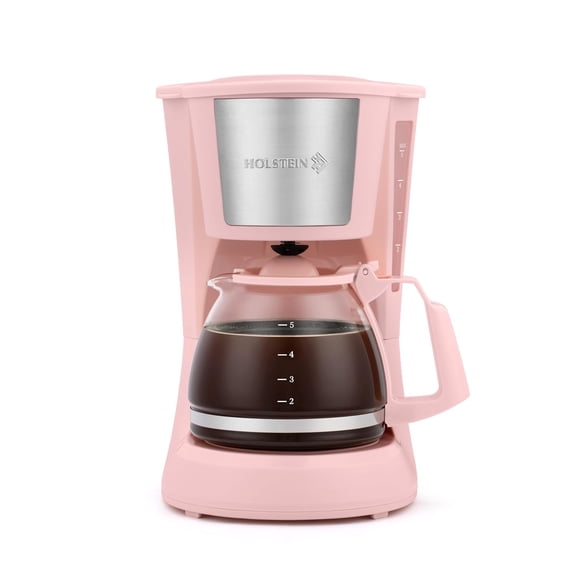 5 Cup Drip Coffee Maker – Compact and User-Friendly with Auto Pause & Serve, Reusable Filter, Measuring Spoon & Glass Carafe, Office & Dorm Use, Pink