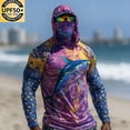 thumbnail image 2 of Mens UPF 50+ Sun Protection Shirts Hoodie with Mask Quick Dry Long Sleeve Print Lightweight Fishing Shirt Hiking Top Multicolor 3XL, 2 of 5