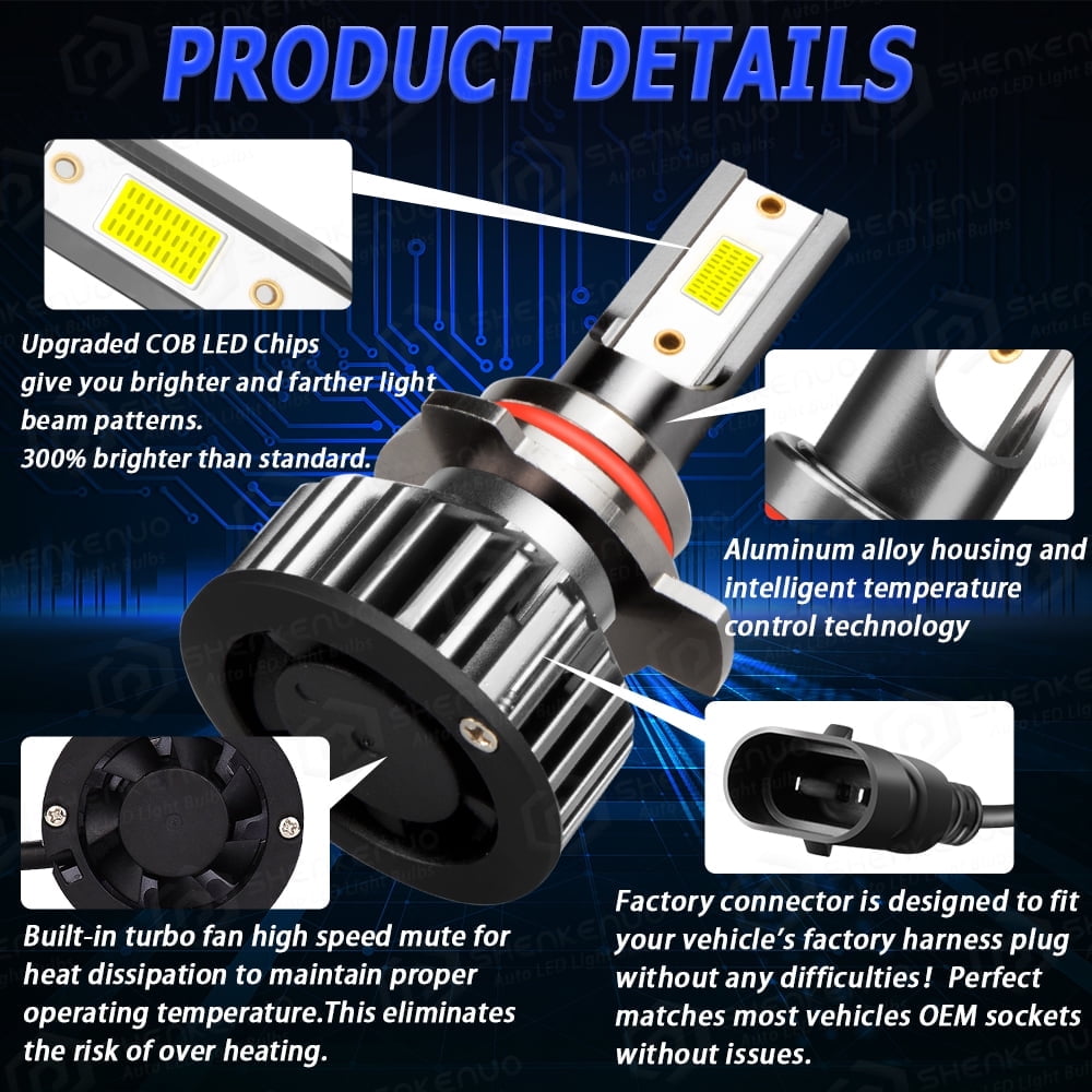 For Ford Taurus 2013-2016 2017 2018 2019 LED Headlight Bulbs 9012 High and Low Beam 2pcs