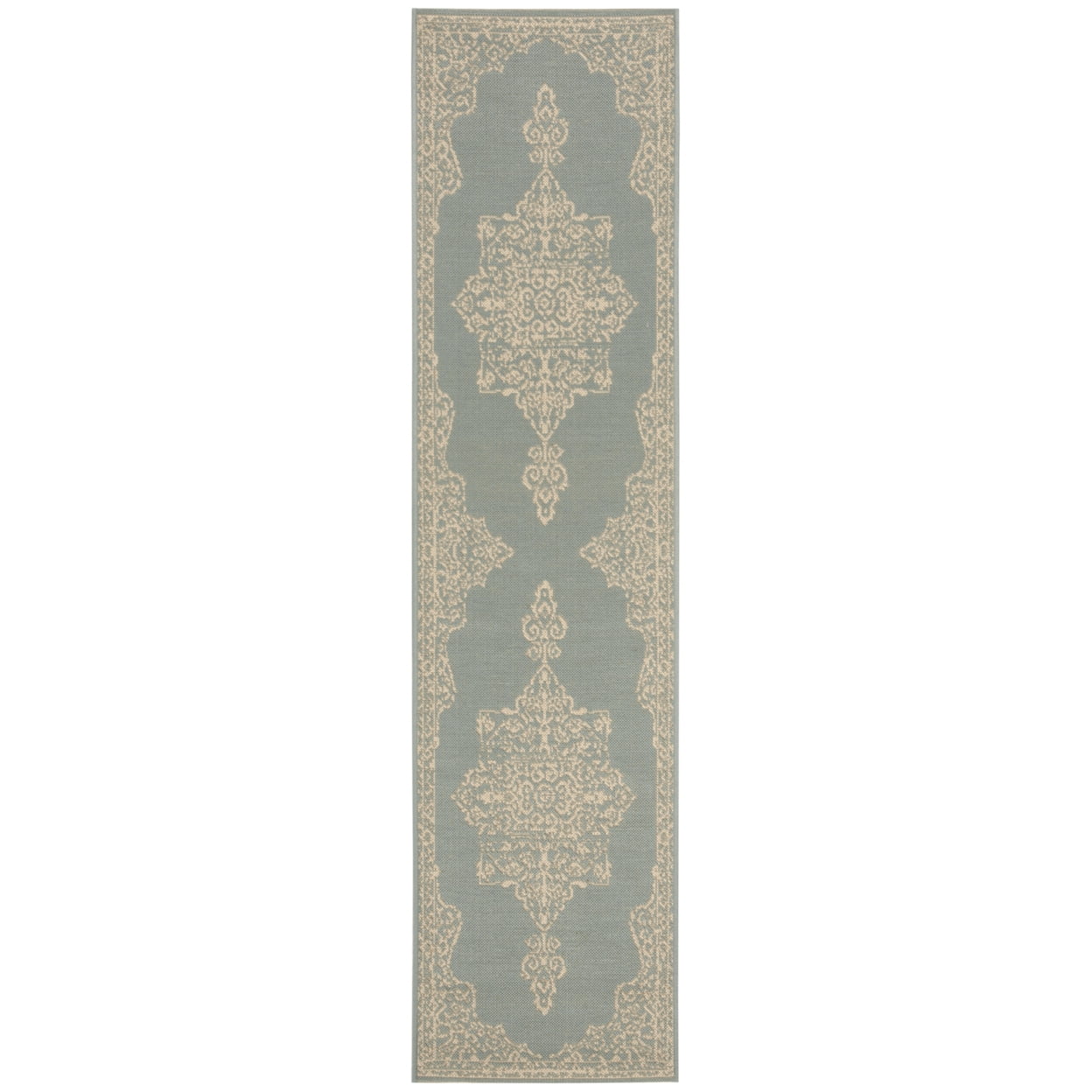 SAFAVIEH Beach House Janine Medallion Indoor/Outdoor Area Rug, Cream/Aqua, 6'7" x 9'2"