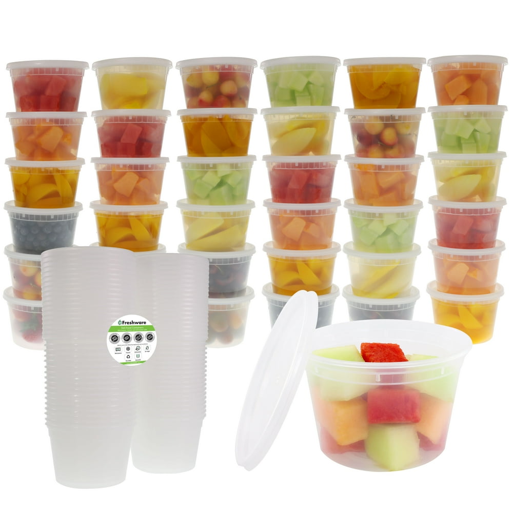 Freshware Plastic Containers with Lids, 16 Ounce, 36Pack, YHS16X36