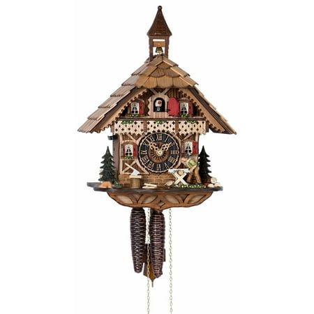 Cuckoo Clock 1 Day Chalet - 1 Day Chalet Black Forest Cuckoo Clock with Bell Tower and Woodsman by Hönes