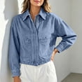 thumbnail image 4 of Women's Denim Shirt Jacket, Collar Button Zipper Long Sleeve Casual Top with Pockets Light Blue-A XL(XL), 4 of 8