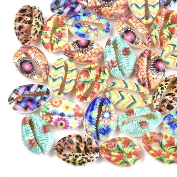 U8MO 10pcs Colorful Printed Natural Cowrie Shell Beads No Hole Loose Spacer 20~25mm
