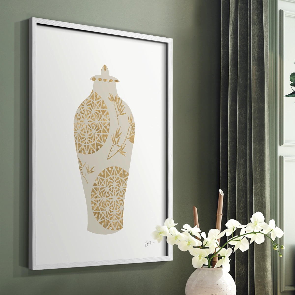 Neutral Urn II in White Solid Wood 8 x 10 Framed Print