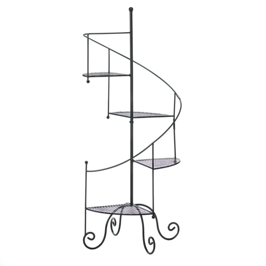 Spiral Staircase Plant Stand Mesh Platform Curved Banister Holds 4 Potted Plants 