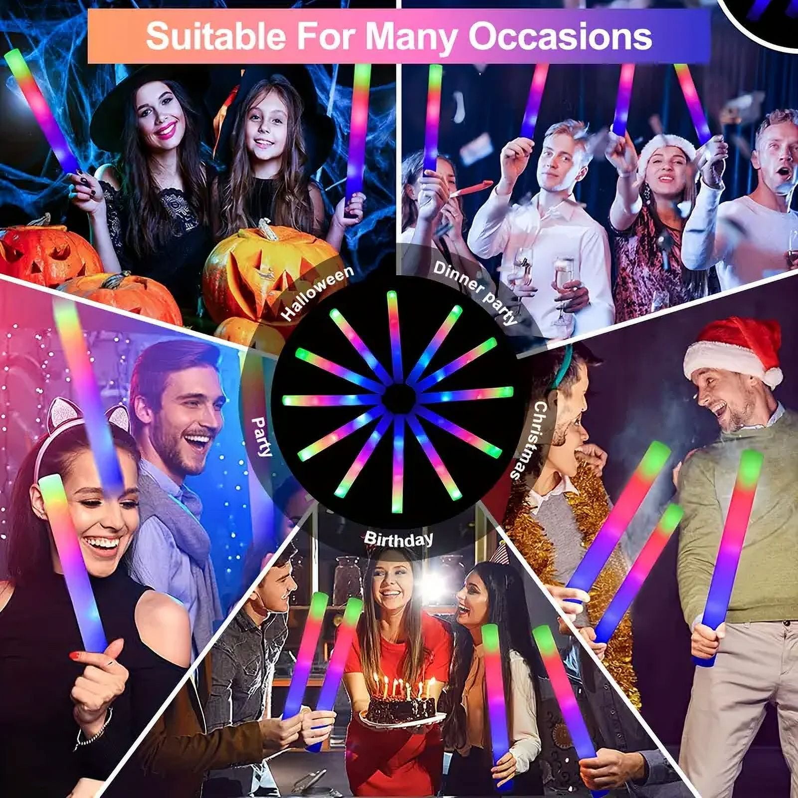 Micrency 102Pcs Foam Light Sticks - Glow-in-The-Dark with 3 Flashing Modes - Party, Wedding, Birthday, Concert, Halloween & Christmas Supplies