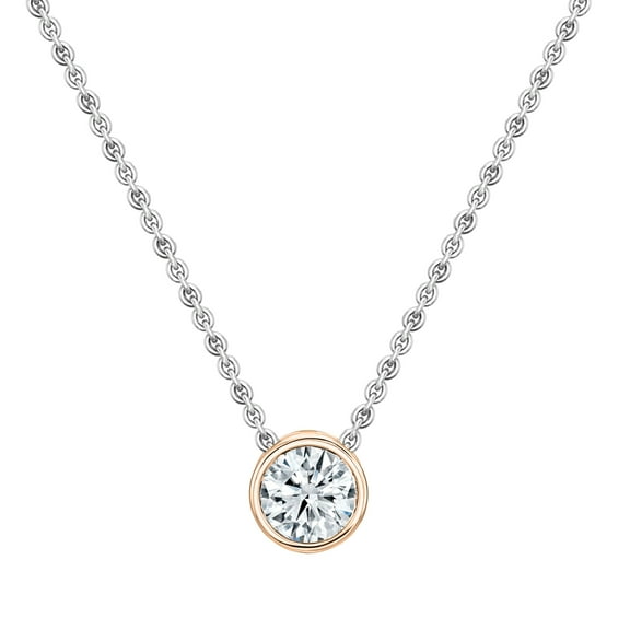 ALLORYA 0.25 Cttw Round Lab Grown White Diamond Solitaire Bezel Set Pendant Necklace with 18 inch Silver Chain for Women in 10K Solid Rose Gold