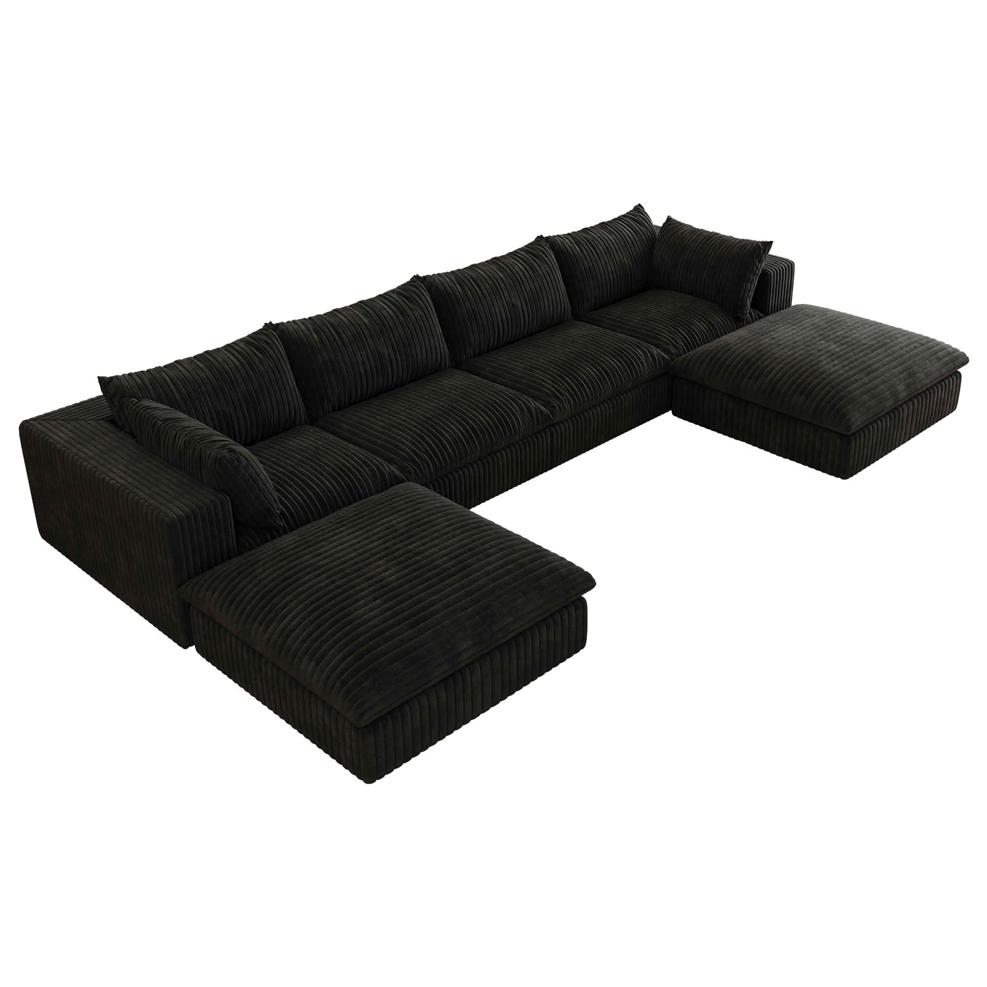 MAYEERTY 157.6" Cloud Corduroy Sofa, Deep Seat Double-Layer Design, Removable Cushion No Assembly, DIY Combination, Black