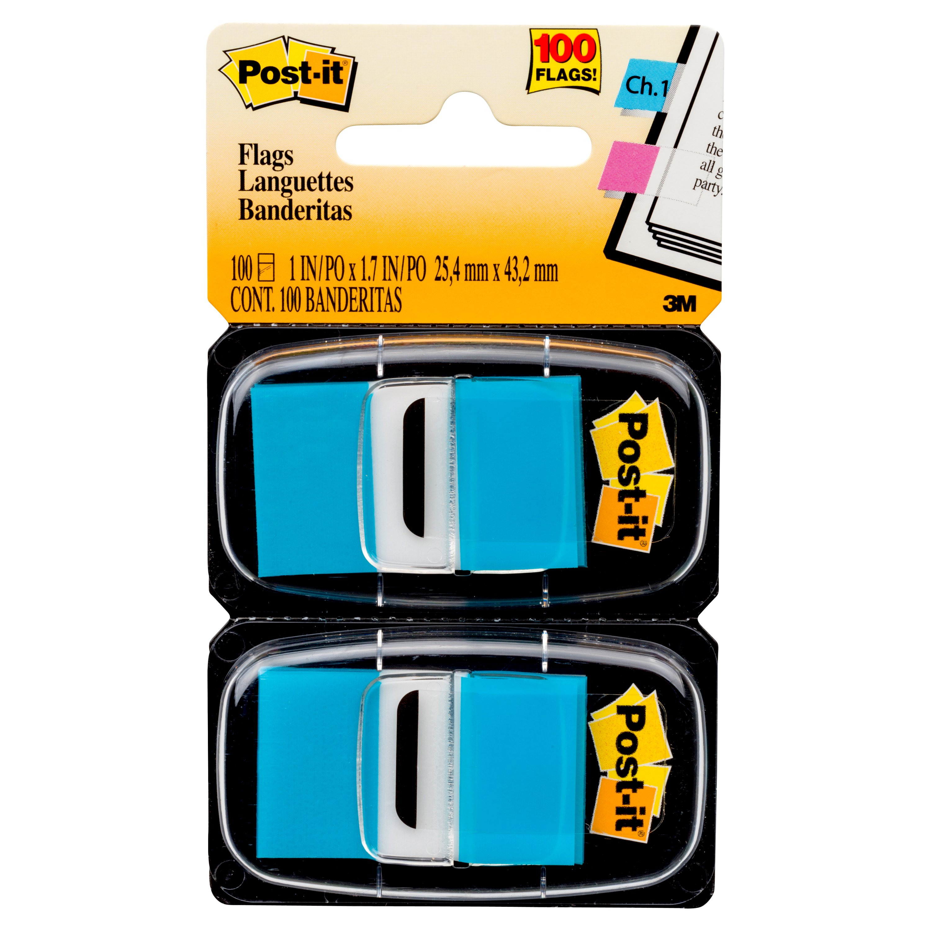 Post-it Flags, 1in. Wide, 100 per Pack, Bright Blue