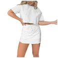 thumbnail image 2 of Women's 2 Piece Outfit Set Casual Short Sleeve T Shirt And Drawstring Skort With Built In Shorts Fashion Summer Wear,Grey,M, 2 of 9
