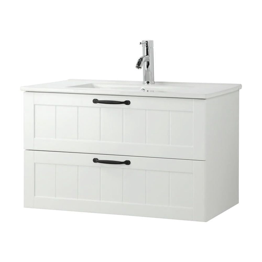 Spaco 31.5" Bathroom Vanities Cabinet with Sink Combo and Soft-Close System, Wall Mounted Floating Cabinet with Decor Line and 2 Extra Big Drawers, White