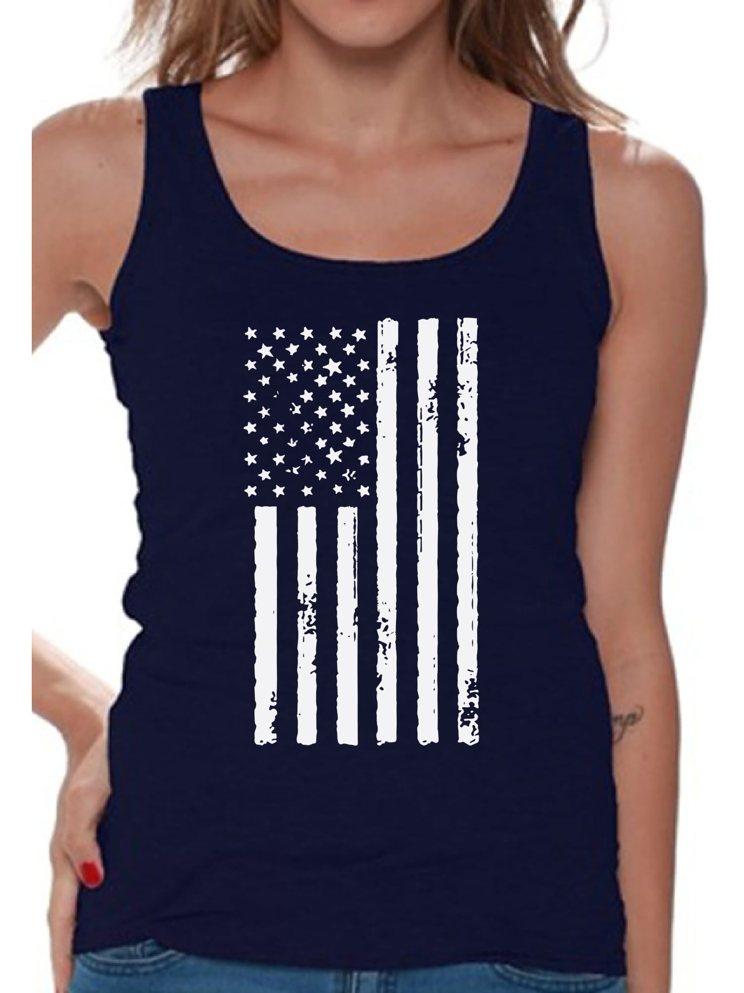 USA Flag Black and White Women's Tank Top Independence Day USA 