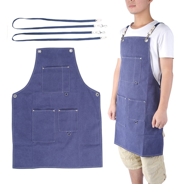Delantal de cocina impermeable de lona gruesa azul para el hogar, delantal de trabajo para dibujar, pintar y peluquero.