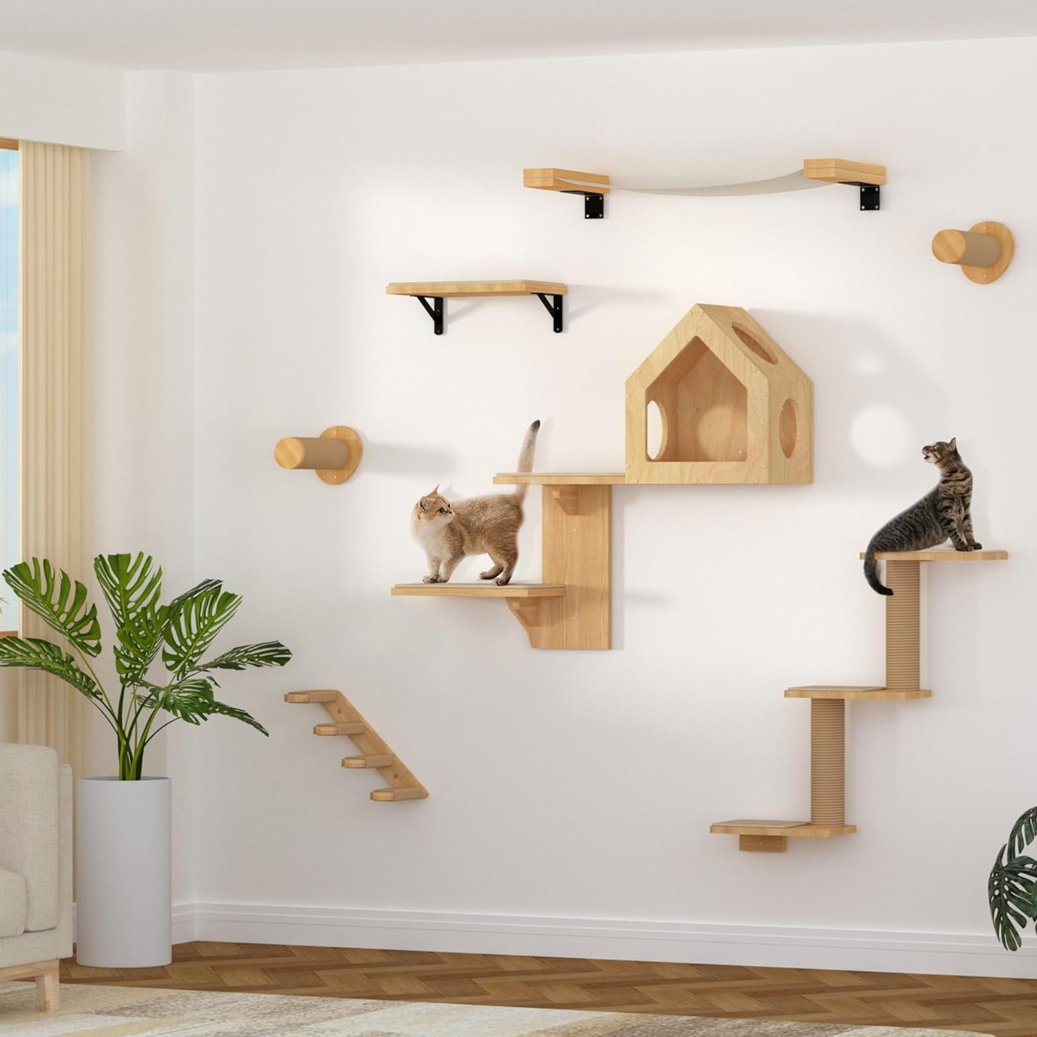Wall Shelves 3-in-1 Transformable Scratching Post for Cats,  Wall Mounted Jungle Perch Platform for Climbing Playing Napping