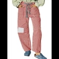 thumbnail image 3 of Jeans para Mujer Y2k con Rayas, Cordón Ajustable, Cintura Alta, Rectos, Pierna , Estilo Boyfriend, Pantalones Vaqueros Mom. Rojo S, 3 of 8
