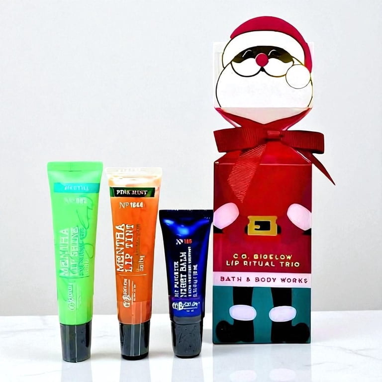 c.o. bigelow lip balm bath and body works Bath & Body Works C.O. Bigelow Lip Ritual Trio - Mentha Shine, Pink Tint,  My Favorite Night Balm Gift Set in Decorative Christmas Box