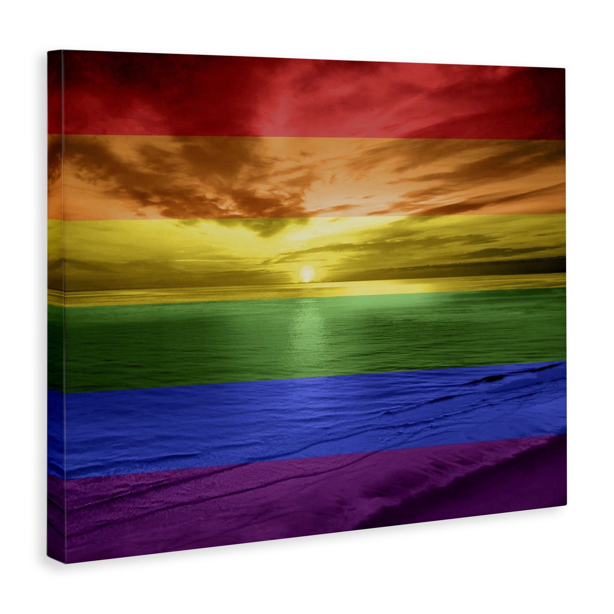 Stupell Industries Rainbow Sunset Beach Coastal Painting Gallery Wrapped Canvas Art Print Wall Art, 20 x 16