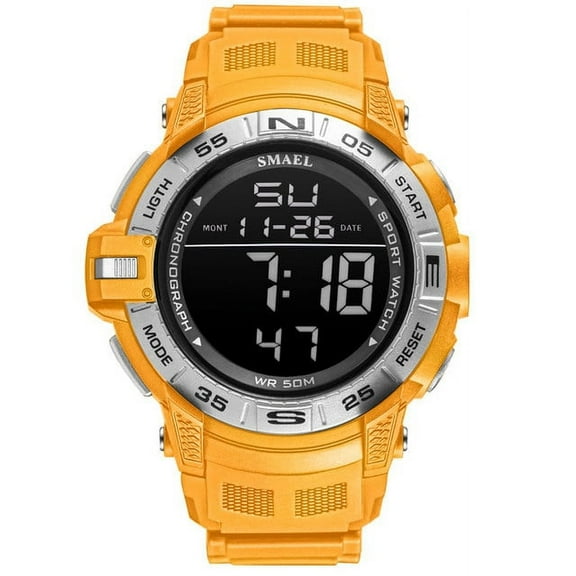 Digital Watches Sport SMAEL Watch For Men 50M Waterproof Alarm Clock Auto Date Watch Orange Bracelet 1511 Men's Watches Military