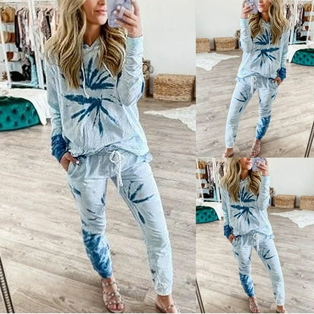 

FITORON Womens Pajama Sets- Dyed Printed Trousers Long Sleeve Hooded Casual Home Service Suit Multicolor L