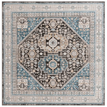 SAFAVIEH Cornelia Rose Medallion Area Rug, Blue/Charcoal, 6'7" x 6'7" Square