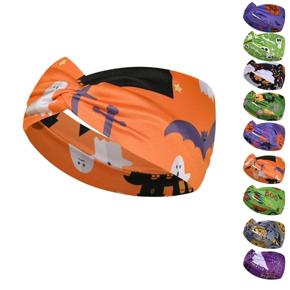 LTTVQM Multicolor Halloween Print Wide Bandana Head Wrap Knotted Elastic Sports Sweatband Ghost Pumpkin Hair Band