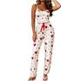 thumbnail image 2 of Hrsba Comfy Pajama Sets for Women 2 Piece,Print Ruffled Tank Top and Tie Waist Long Pants Pajama Sets for Women Soft, 2 of 7