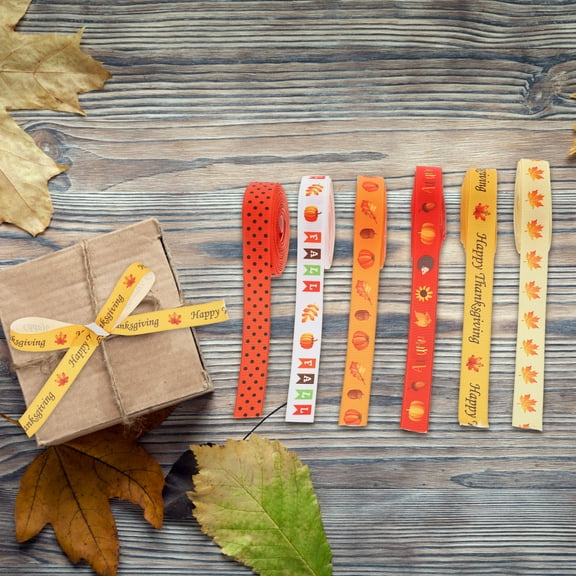 Soimiss 6 Rolls of Harvest Festival Ribbon Assorted Colors for Ribbons for Boxes Fall Decorations