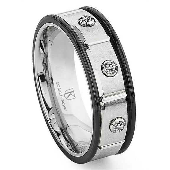 Titanium Kay Cobalt Xf Chrome 8MM Two Tone Diamond Comfort Fit Mens Wedding Band Ring Sz 10.0