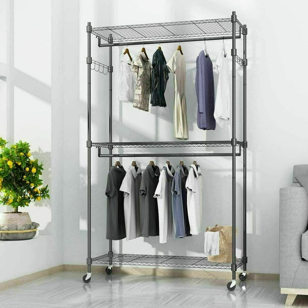 New 2 Tier Closet Organizer Shelves Garment Rack Portable Clothes Hanger Com 2 Tier Closet Organizer Shelves, Double Tier Garment Rack
