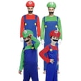 thumbnail image 4 of Anime Game Super Luigi Brothers Cosplay Costume Marios Adult Children's Jumpsuit Beard Hat Knapsack Set Halloween Costume, 4 of 4