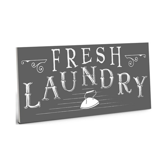 Fresh Laundry Slate Grey Iron 10 x 5 Wood Wall Sign Plaque