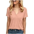 thumbnail image 2 of CHGBMOK Womens Summer Tops Short Sleeve Basic Casual V Neck T Shirts, 2 of 8
