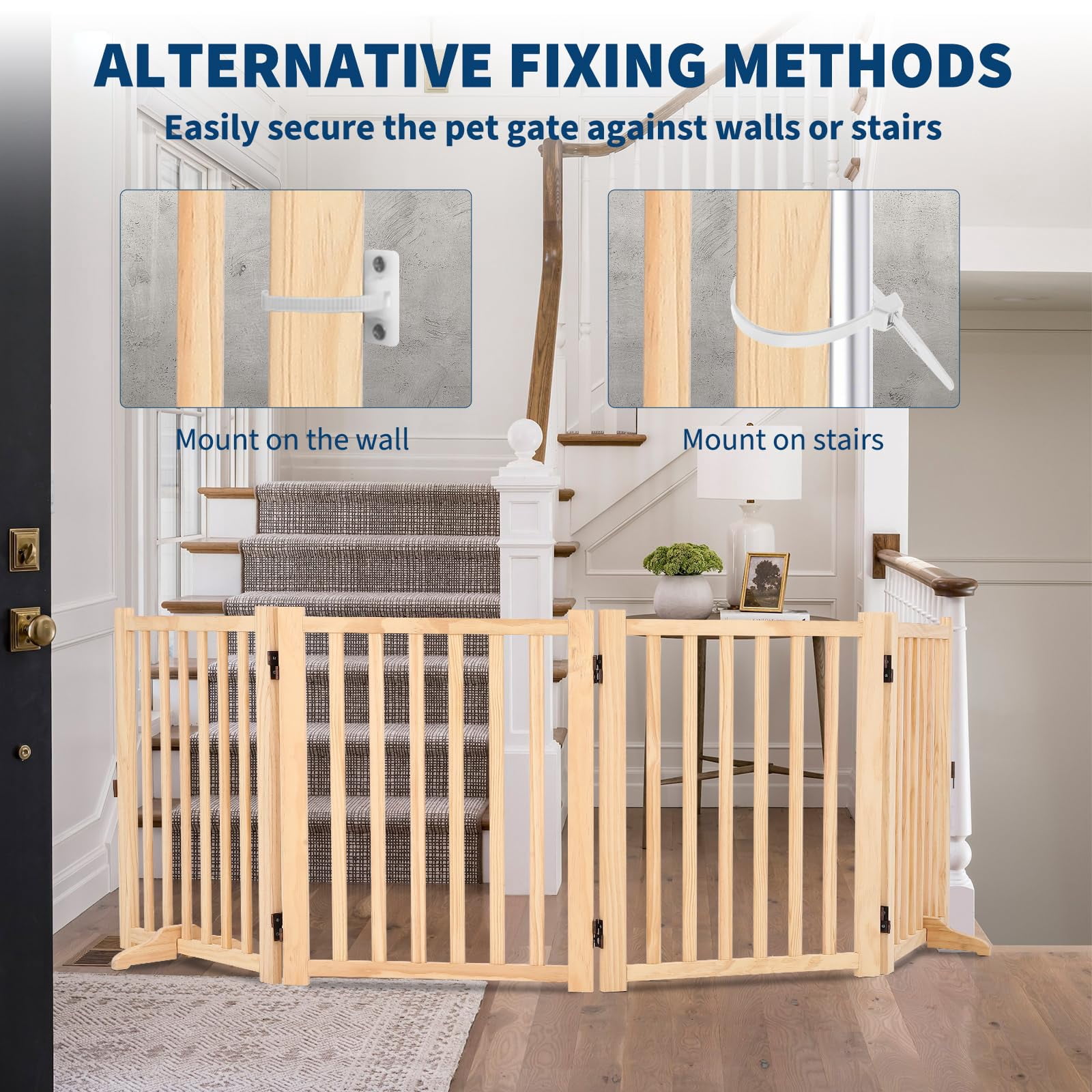 Pet Gate, 3-Panel/4-Panel Indoor FoldableDog Fence for Stairs or Doorways, Retractable Wood Freestanding Dog Gates