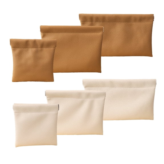 6PCS Personalized Snap Closure PU Leather Organizer Pouches, 3 Sizes & 2 Colors Small Makeup Bag Set, Self-Closing Portable Cosmetic Pouch for Women, Ideal for Makeup, Coins, Jewelry, Eyeglasses, Tra