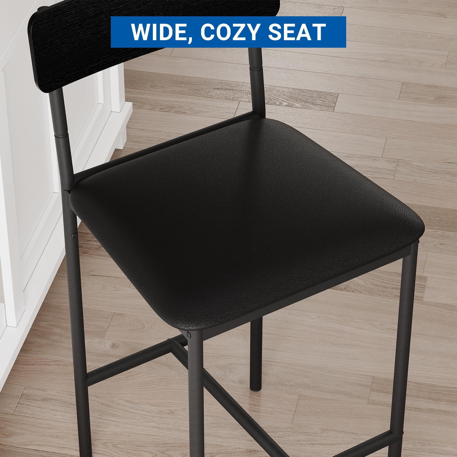 Bar Stools Set of 2,Kitchen Bar Stools with Footrest,25.5 Inches Upholstered Bar Chairs with Back,Counter Height Barstools for Counter Bar,Island,Easy Assembly