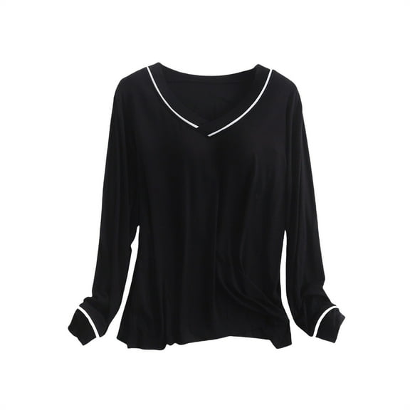 yunLCZ Womens Nightgowns Women's Long Sleeve Sleep T Shirt Basic Layer Stretchy Shirts Neck Pajama Top Nightdress for women