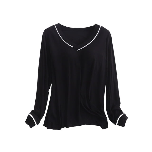 WZXFASHION T-shirt de Sommeil à Manches Longues pour Femmes Couche de Base Extensible Chandails Col Haut de Pyjama Vêtements de Nuit pour Femmes Noir m