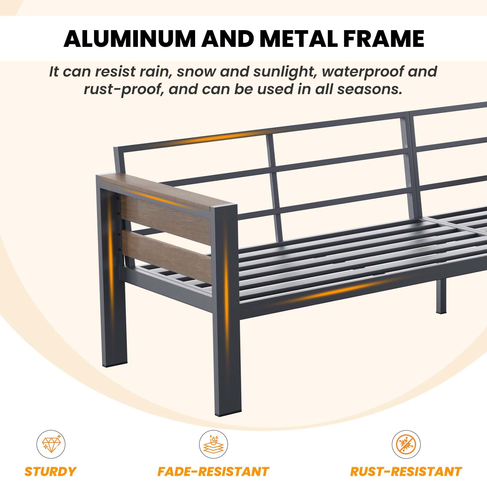 ABORON Patio Furniture Set, Patio Conversation Sets Sectional Sofa with 27" Deep Seating, 7-Seater Outdoor Patio Furniture Set w/ Coffee Table, All-Weather Thick Cushion and 2 Pack Footstool